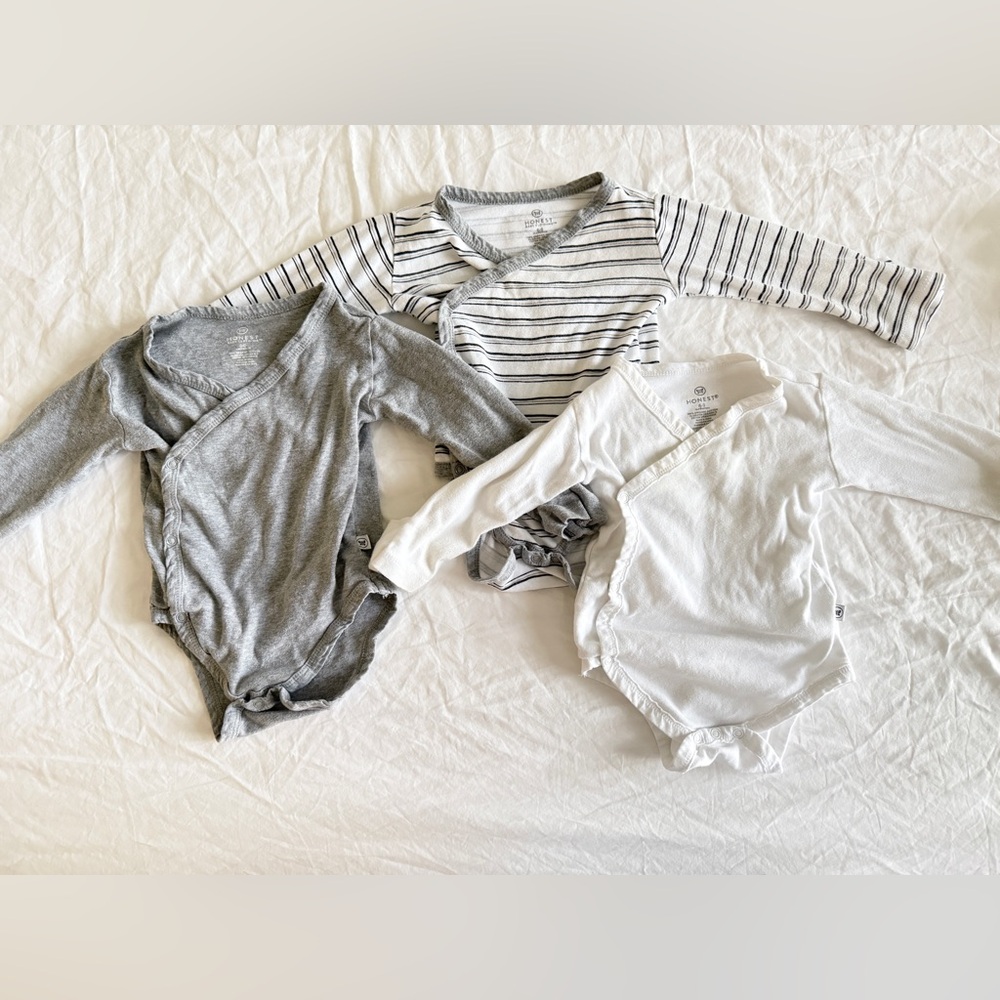 HonestBaby unisex baby 3-pack Long Sleeve Kimono Bodysuits Infant 6-9 Months